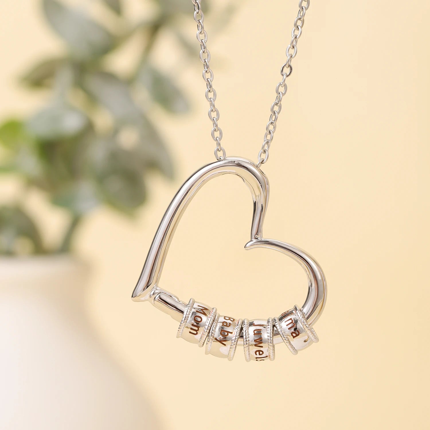 Custom Charming Heart Necklace with Engraved Beads in Gold Plating Mother'S Day Mom Letter Diy Bead Women'S Necklace Gift